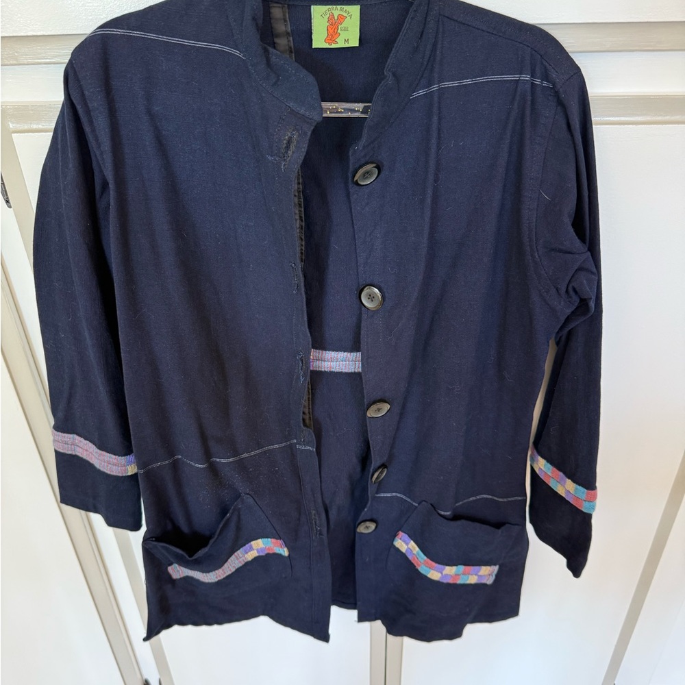 Women’s Navy Jean Jacket with Multicolor Trim